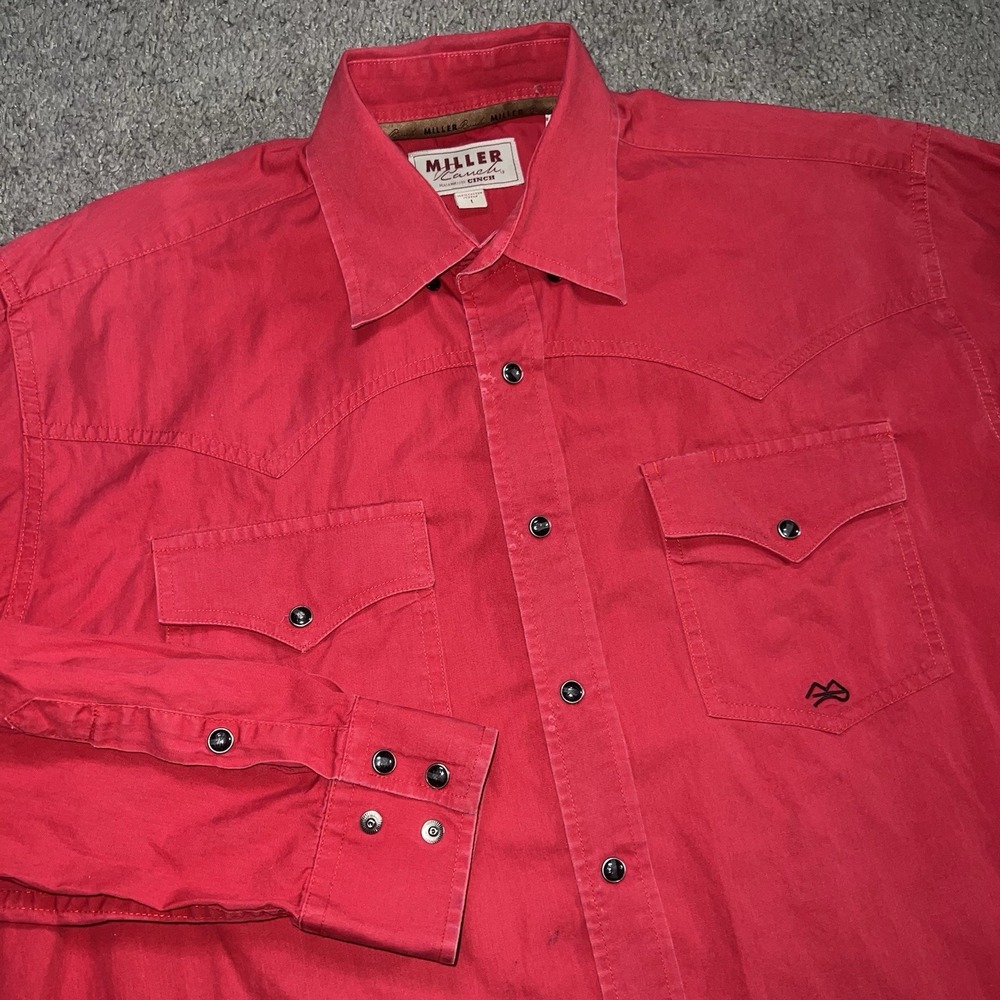 VTG Miller Ranch Cinch Western Cotton Shirt Mens Sz Large Red Pearl Snap